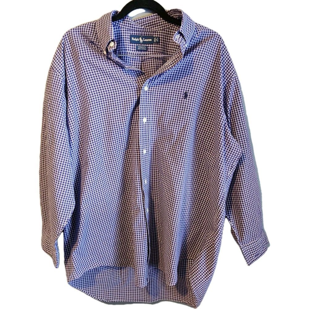 Ralph Lauren Men’s Yarmouth Sz 17 Purple Checkered Dress Shirt Oxford